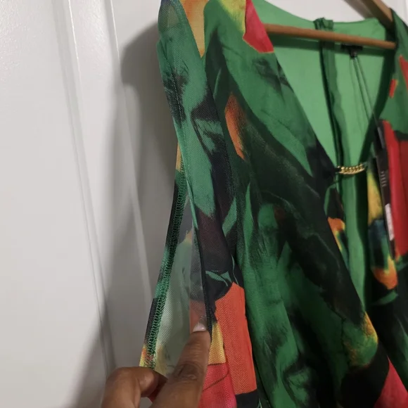 Fashion Nova Lanie Mesh Mini Dress Green Combo XL - Picture 2 of 5